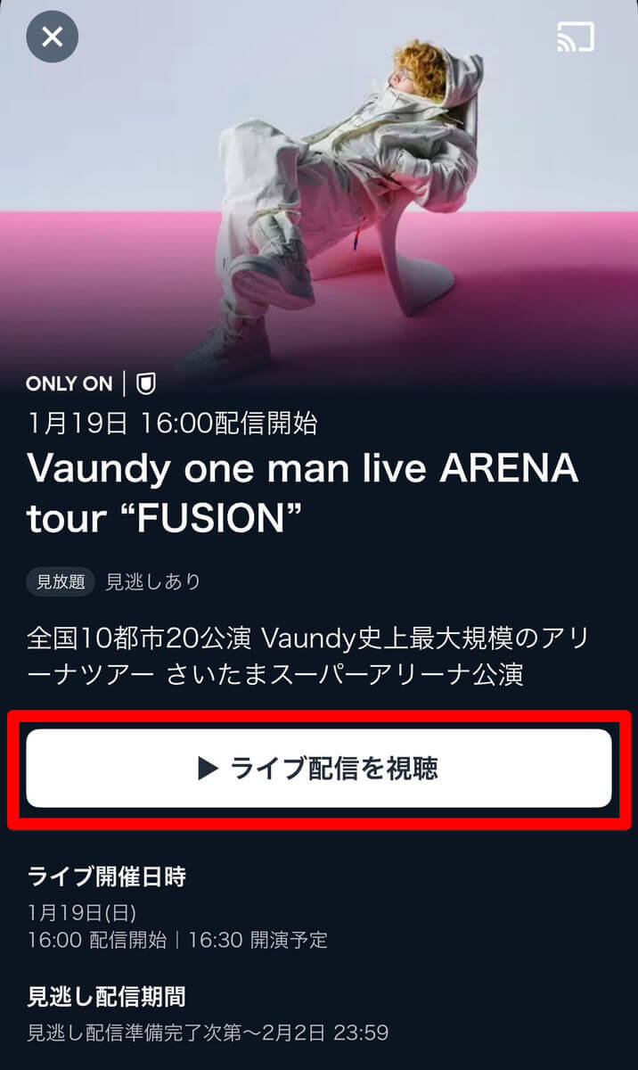 『Vaundy one man live ARENA tour “FUSION”』の視聴方法3